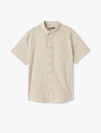 Kısa Kollu Pamuklu Cep Detaylı Slim Fit Gömlek