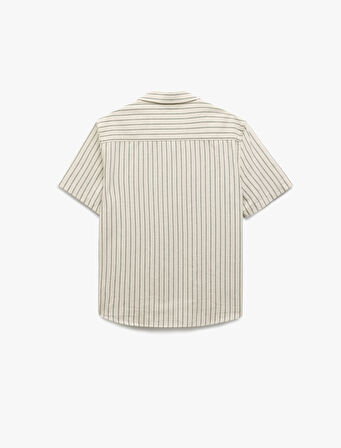 Kısa Kollu Regular Fit Devrik Yaka Pamuklu Çizgili Gömlek