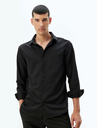 Klasik Gömlek Uzun Kollu Yarım İtalyan Yaka Pamuk Karışımlı