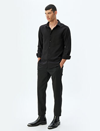 Klasik Gömlek Uzun Kollu Yarım İtalyan Yaka Pamuk Karışımlı