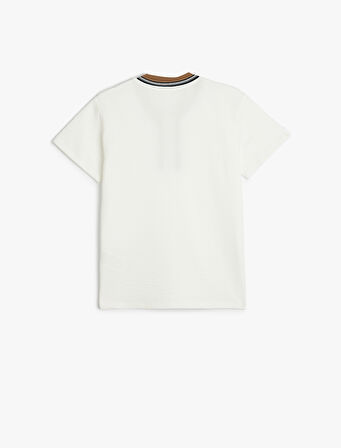 Tişört Bisiklet Yaka Yarım Fermuarlı Kısa Kollu Şerit Detaylı Pamuklu