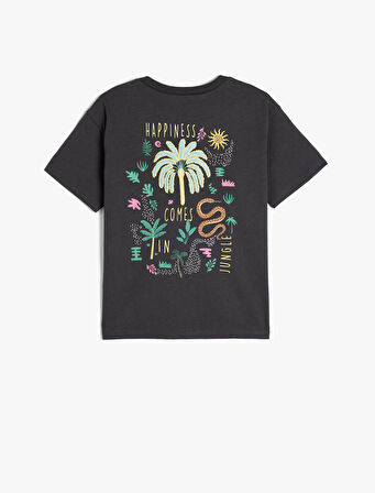 Bisiklet Yaka Pamuklu Kısa Kollu Baskılı Tişört