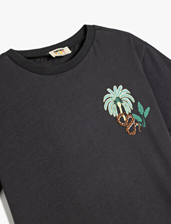 Bisiklet Yaka Pamuklu Kısa Kollu Baskılı Tişört