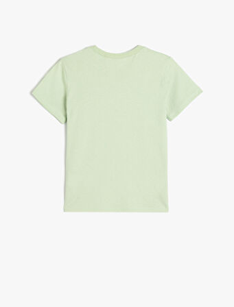 Bisiklet Yaka Sörf Baskılı Pamuklu Tişört