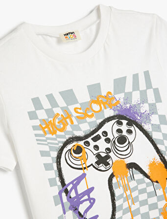 Tişört Oyun Temalı Baskı Detaylı Kısa Kollu Bisiklet Yaka Pamuklu