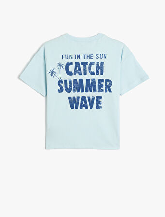 Oversize Tişört Kısa Kollu Bisiklet Yaka Yaz Baskı Detaylı Pamuklu