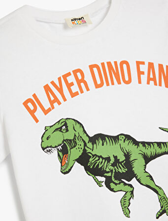 Dinozorlu Tişört Kısa Kollu Bisiklet Yaka Pamuklu