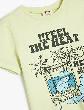 Baskılı Kısa Kollu Bisiklet Yaka Pamuklu Tişört