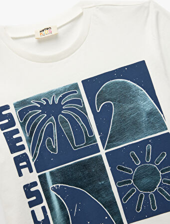 Pamuklu Baskılı Bisiklet Yaka Kısa Kollu Tişört