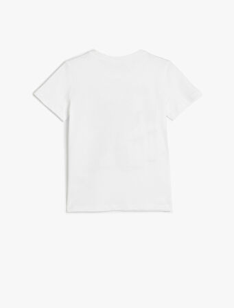 Kısa Kollu Bisiklet Yaka Robot Baskılı Pamuklu Tişört