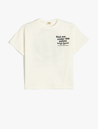 Slogan Baskılı Bisiklet Yaka Kısa Kollu Pamuklu Oversize Tişört