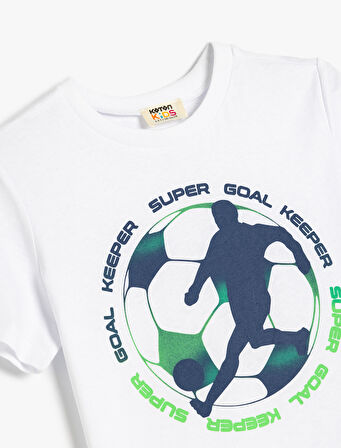 Futbol Temalı Baskılı Bisiklet Yaka Pamuklu Kısa Kollu Tişört