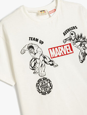 Lisanslı Marvel Baskılı Oversize Tişört Kısa Kollu Bisiklet Yaka Pamuklu