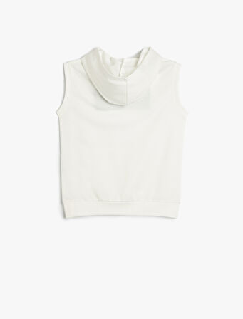 Oversize Kapşonlu Sweatshirt Kolsuz Slogan Baskılı Kanguru Cepli