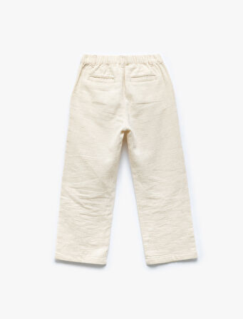 Beli Lastikli Düğmeli Keten Karışımlı Pamuklu Basic Pantolon