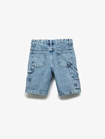 Cep Detaylı Pamuklu Denim Şort 
