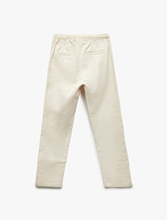 Beli Bağcıklı Keten Karışımlı Basic Pantolon