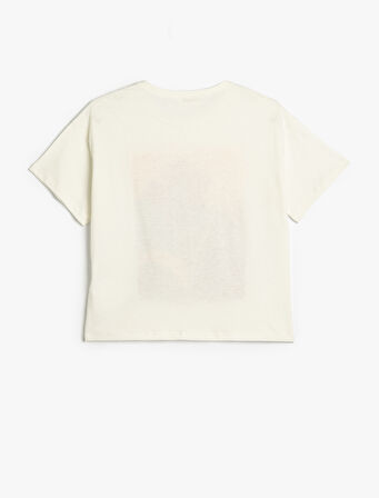 Tişört Çiçek Baskılı Kısa Kollu Bisiklet Yaka Pamuklu