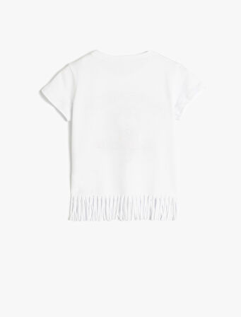 Unicorn Baskılı Püsküllü Tişört Kısa Kollu Pamuklu