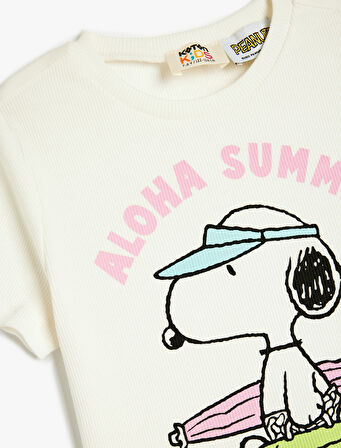 Snoopy Baskılı Bisiklet Yaka Kısa Kollu Pamuklu Lisanslı Tişört