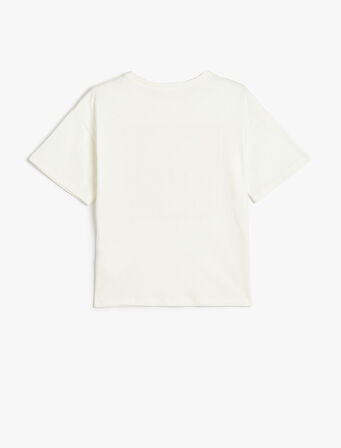 Tişört Kedi Baskılı Bisiklet Yaka Kısa Kollu Pamuklu