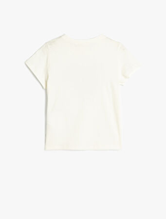 Tişört Pullu Payetli Kalpli Bisiklet Yaka Pamuklu