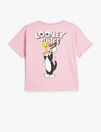 Oversize Tişört Lisanslı Slyvester Baskılı Kısa Kollu Bisiklet Yaka Pamuklu