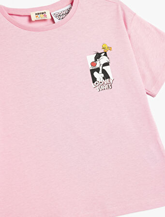 Oversize Tişört Lisanslı Slyvester Baskılı Kısa Kollu Bisiklet Yaka Pamuklu