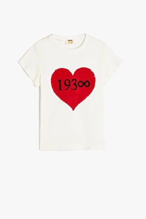 Koton Kız Çocuk Atatürk Baskılı Tişört Pullu Payetli Bisiklet Yaka Kısa Kollu Pamuklu