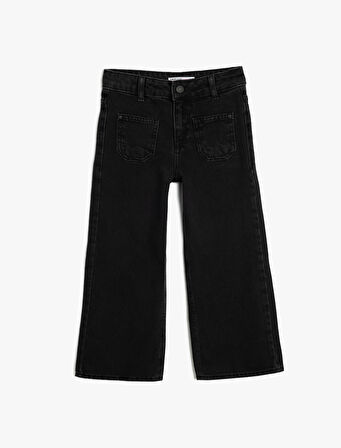Kot Pantolon Geniş Paça Cepli Pamuklu - Wide Leg Jean