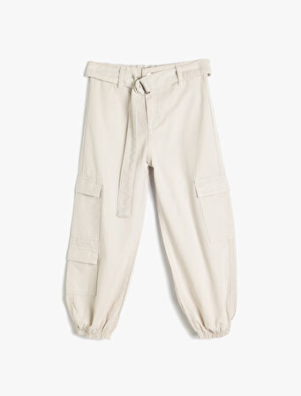 Kemer Detaylı Beli Lastikli Pamuklu Kargo Jogger Pantolon