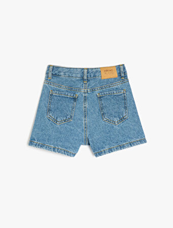 Çiçek Nakış Detaylı Cepli Pamuklu Denim Şort