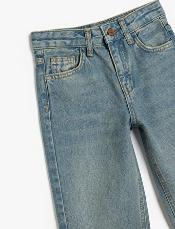 Kot Pantolon Düz Paça Cepli Pamuklu- Straight Jean