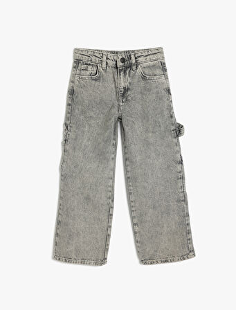 Kot Pantolon Geniş Paça Cepli Pamuklu - Wide Leg Jean