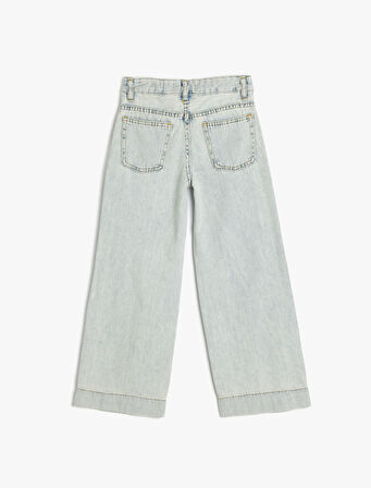 Cep Detaylı Bol Paça Pamuklu Denim Pantolon