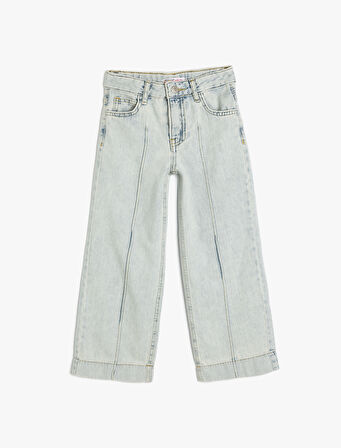 Cep Detaylı Bol Paça Pamuklu Denim Pantolon