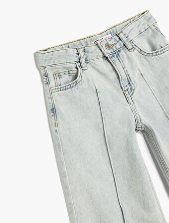 Cep Detaylı Bol Paça Pamuklu Denim Pantolon