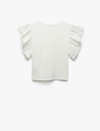 Kısa Kollu Bisiklet Yaka Volanlı Crop Bluz
