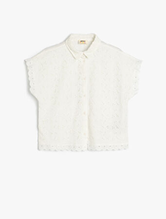 Dantel Detaylı polo Yaka Kısa Kollu Crop Gömlek