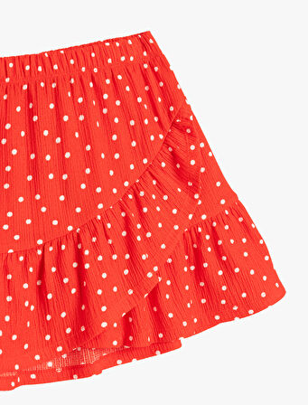 Fırfır Detaylı Beli Lastikli Puantiyeli Mini Etek