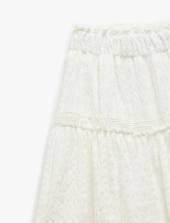Beli Lastikli Dantel Detaylı A Kesim Katlı Midi Etek