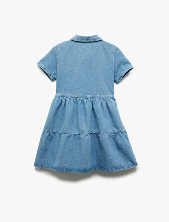 Pamuklu Kısa Kollu Gömlek Yaka Denim Elbise
