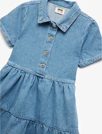 Pamuklu Kısa Kollu Gömlek Yaka Denim Elbise