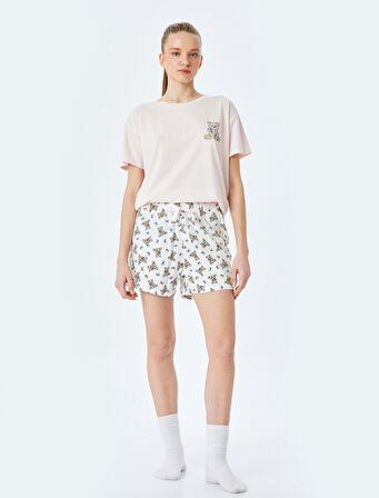 Ayıcık Baskılı Pamuklu Kadın Şortlu Pijama Takımı