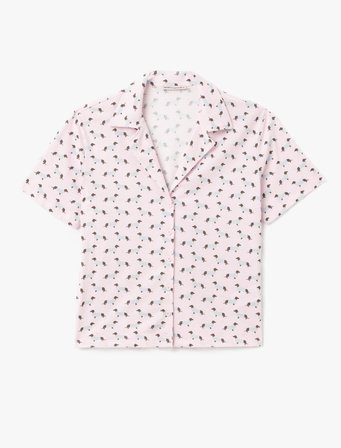 Köpek Grafik Baskılı Kısa Kollu Pamuklu Gömlek Yaka Pijama Takımı