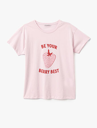 Çilek Baskılı Kısa Kollu Pamuklu Pijama Takımı