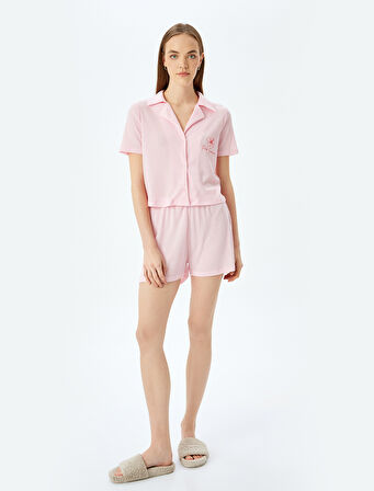 Gömlek Yaka Düğmeli Kısa Kollu Şortlu Pijama Takımı