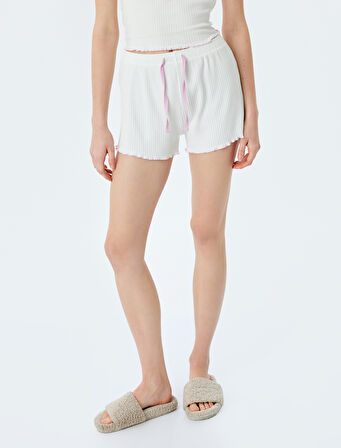 Beli Bağcıklı Pamuklu Fitilli Şort Pijama Altı