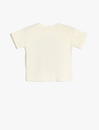 Pamuklu Meyve Baskılı Bisiklet Yaka Kısa Kollu Tişört