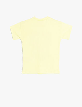 Dinozor Baskılı Bisiklet Yaka Kısa Kollu Pamuklu Tişört